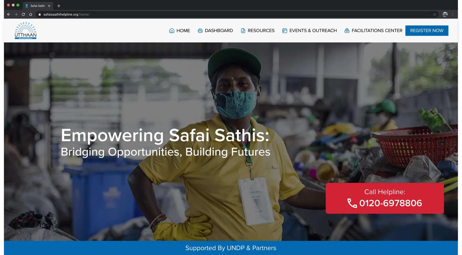 The Utthaan helpline homepage