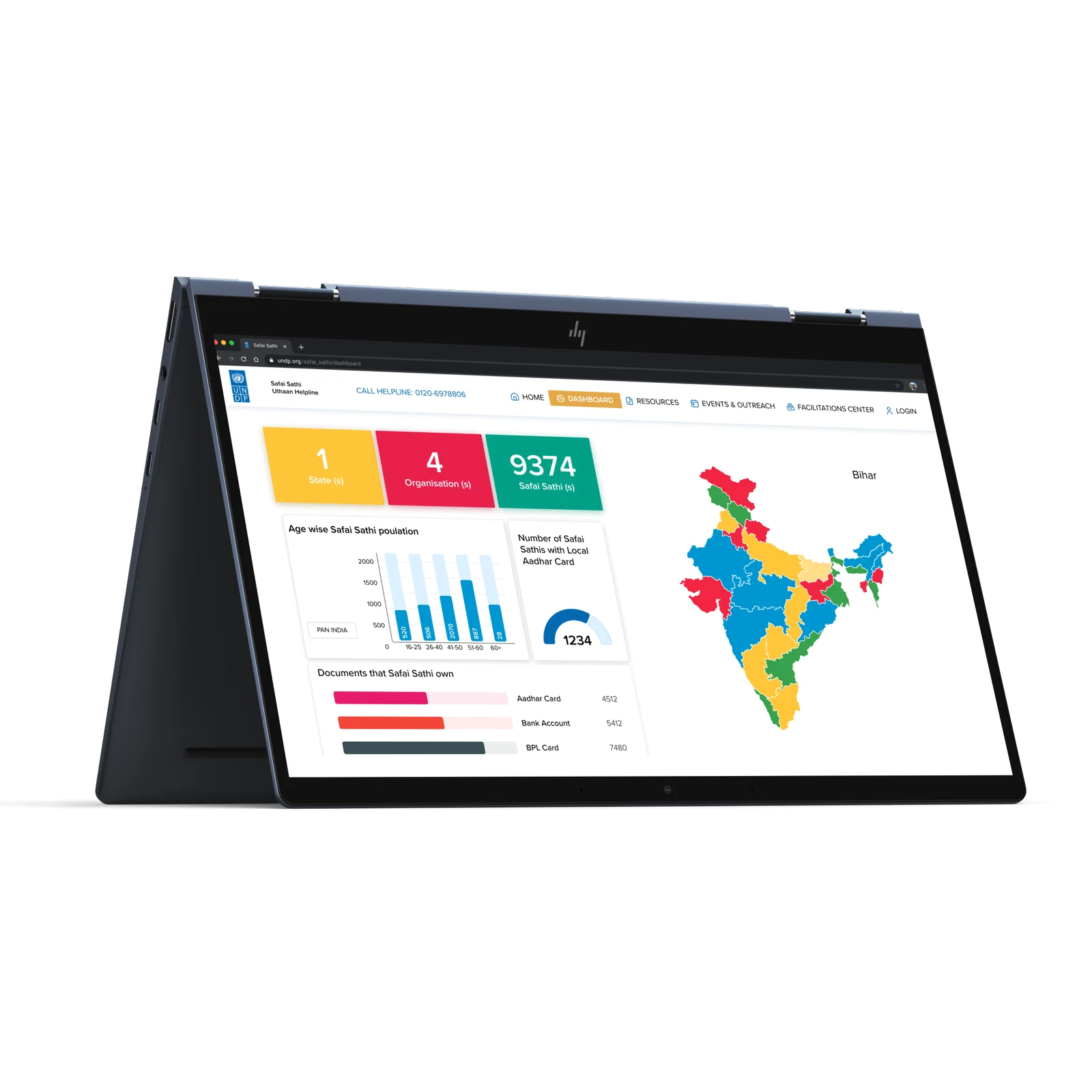 The Utthaan dashboard on a laptop