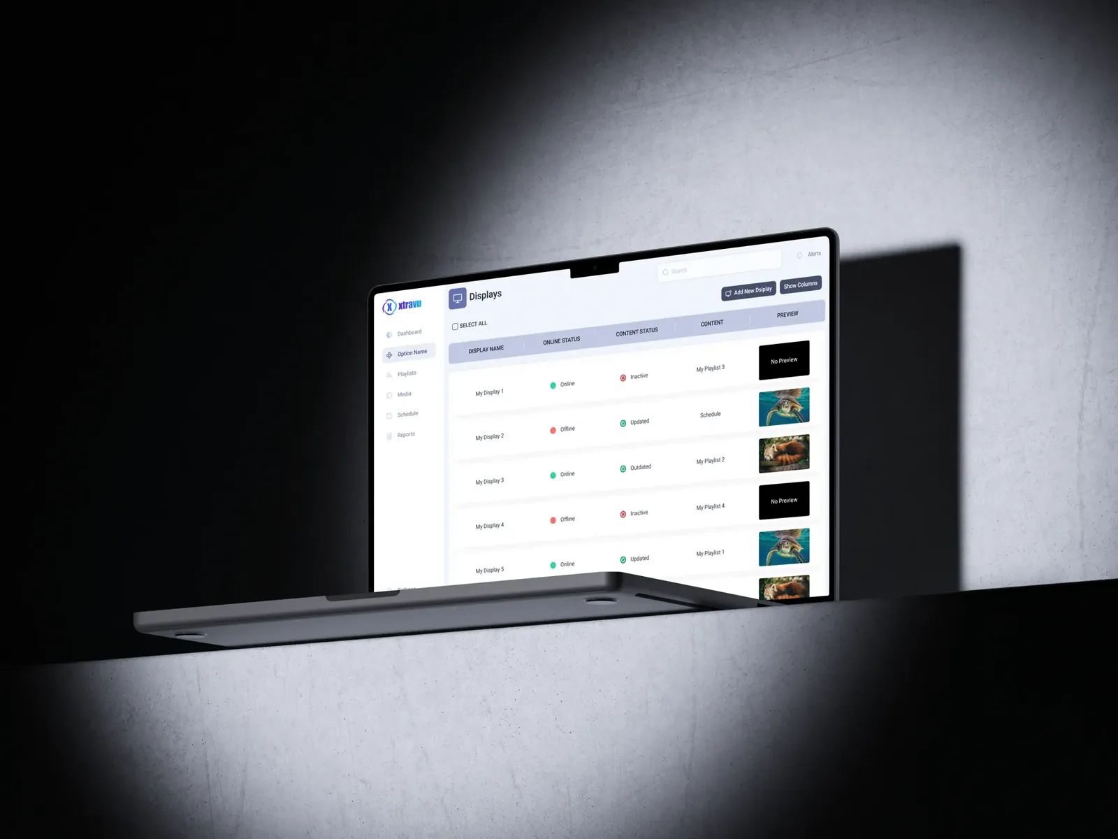 The first version of Xtravu Play on a laptop