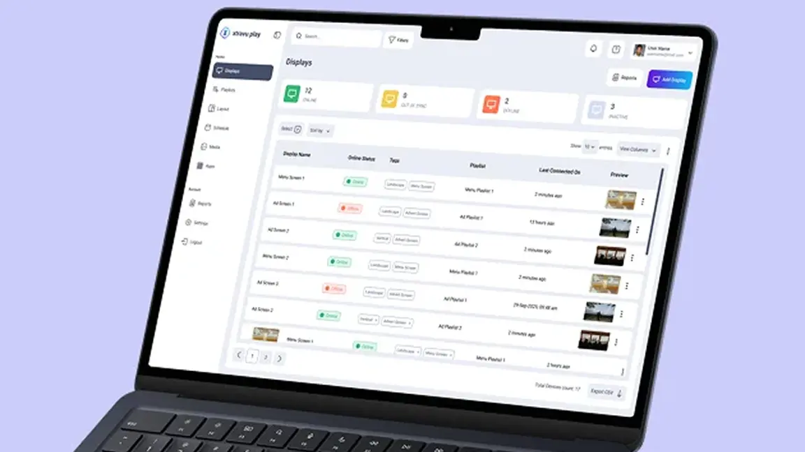 The Xtravu Play dashboard on a laptop