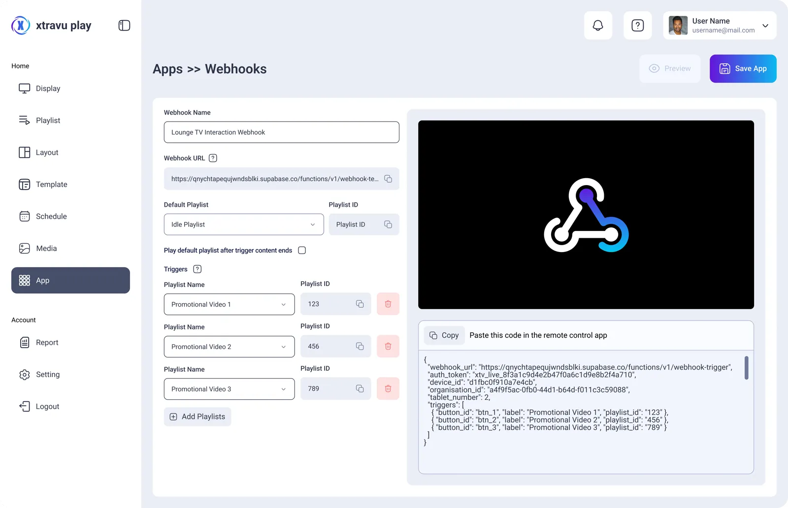 Webhook applet configuration
